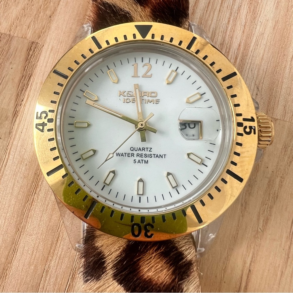 K&Bros icetime leopard animal print fashion watch NEW BATTERY